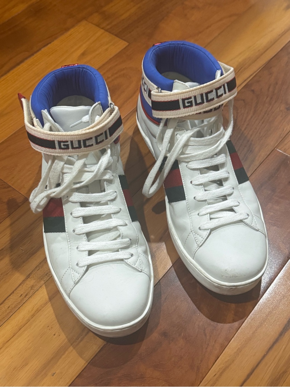 Gucci White Leather High-Top Sneakers with Signature Web Stripe